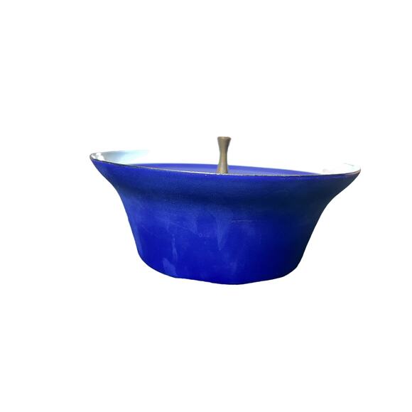 10" MCM Matte Blue Casserole Dish/Cooking Pot with Gold Sputnik Handle - Picture 9 of 9